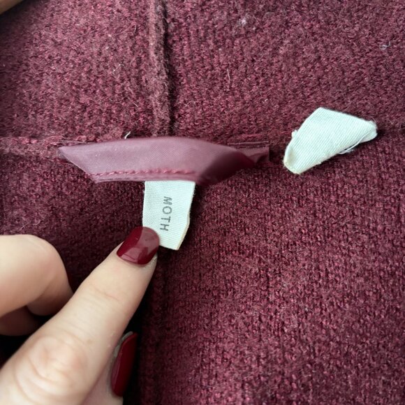 Anthropologie Moth Boiled Wool Mayella Cardigan Sweater Coat Burgundy Size Small - Picture 6 of 8